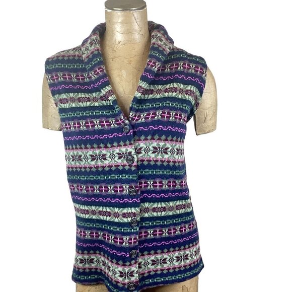 Chaps Cotton Blend Knit Button Vest Nordic Fair Isle Plus Sz 1X #237E - Picture 2 of 7